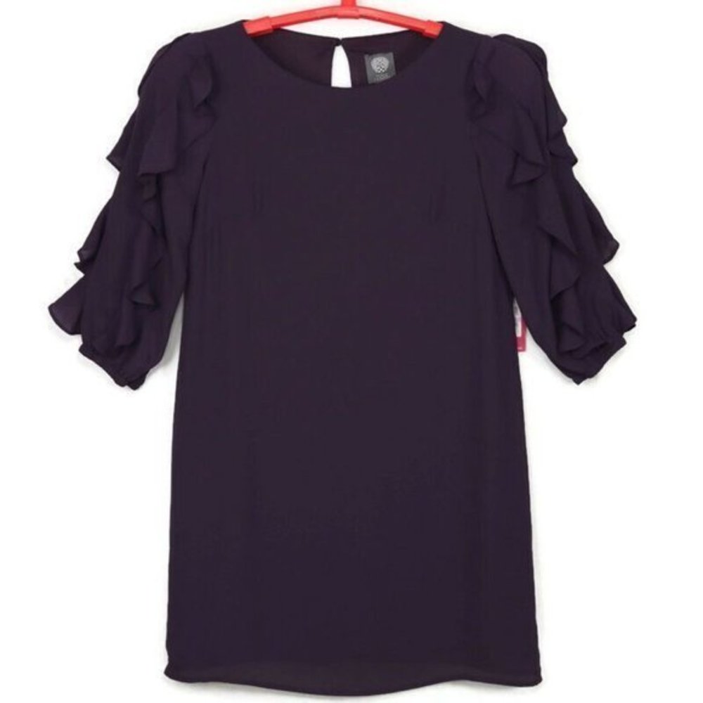 Vince Camuto Sheath Dress Purple Chiffon Ruffled‎ Sleeves Lined 6